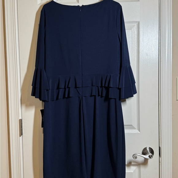 American Living Dark Blue Ruffle Long Sleeve Dress Size 14 - Picture 6 of 9